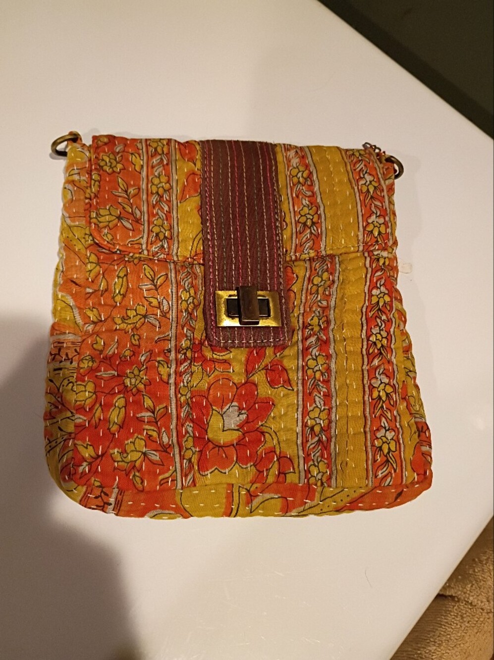 Worldfinds Quilted Floral Crossbody Bag in Orange and Yellow